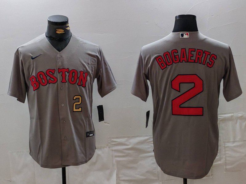 Men Boston Red Sox #2 Bogaerts Grey Game 2024 Nike MLB Jersey style 2